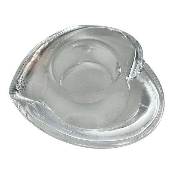Orrefors Slanted Heart Crystal Votive Candle Holder Sweden Clear Glass Decor - Picture 5 of 7